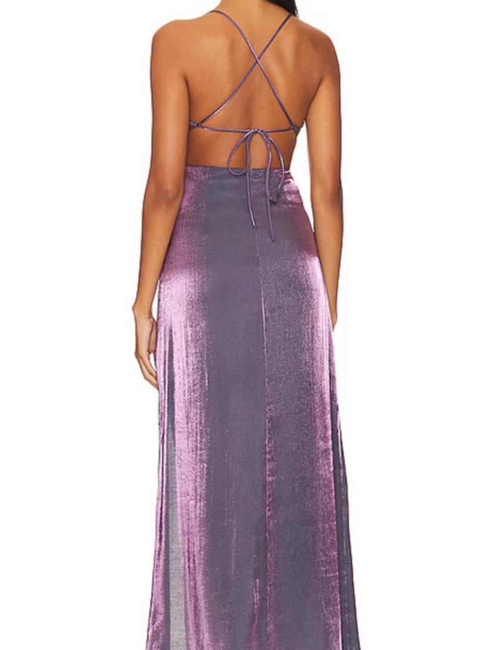 Astr Shimmery Lavender Satin Cutout Maxi Dress with High Slit - Picture 3 of 3
